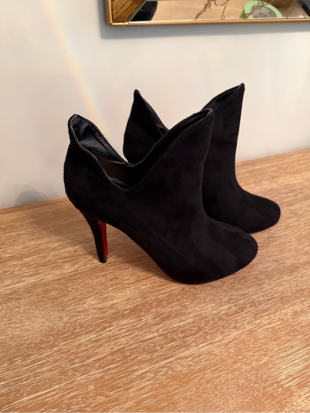 Christian Louboutin Black Suede High-Heel Ankle Booties with Red Soles